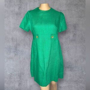 Vintage 1960s Kelly Green Linen Dress - Classic Mid-Century Elegance